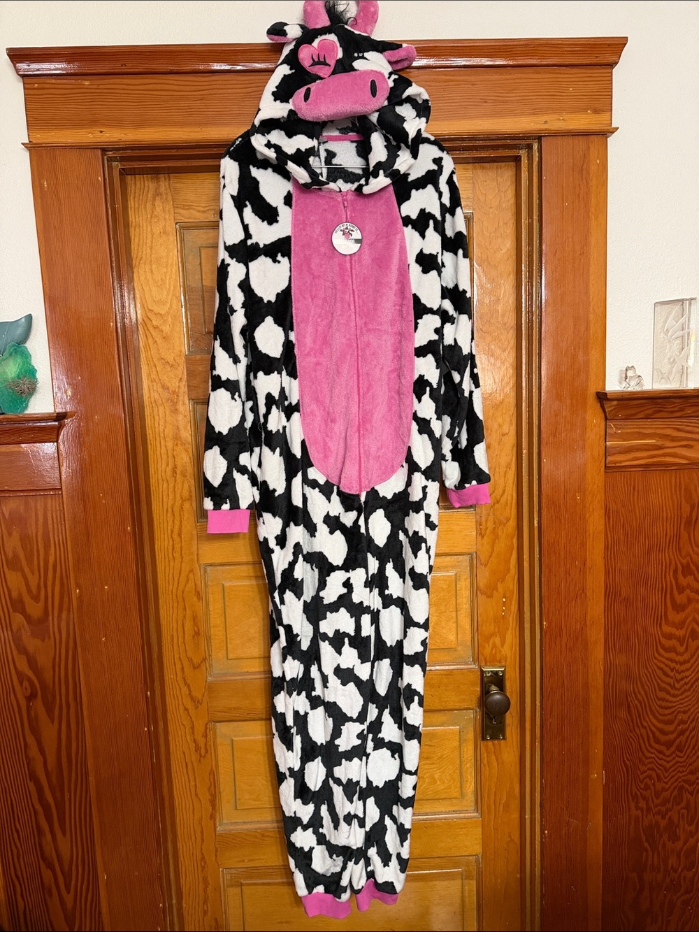 Celebrate Halloween Black-and-White Cow Print Fleece Onesie with Pink Accents